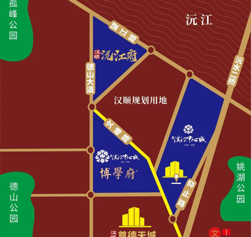 常德滨江中心城由湖南汉顺开发，占地 56 万方，一期 30 万方。集多种业态，配套完善。博学府环境美，有园林绿化，引海绵理念，生态宜居。