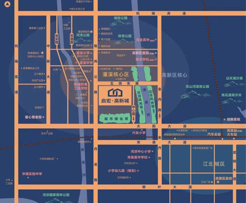 常德高新城位于临岗公路与五岗路交汇处，处高新区桥头堡。交通便捷，距高铁站等近，周边风光带环绕，小区围合式布局，园林景观优美。