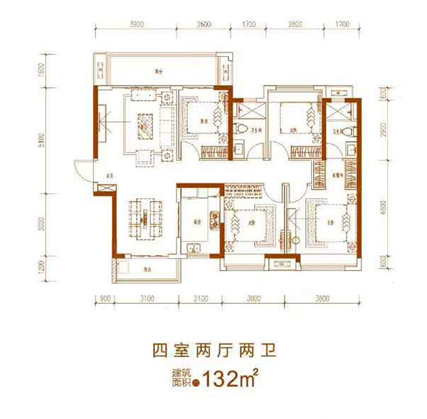 建面约132㎡户型