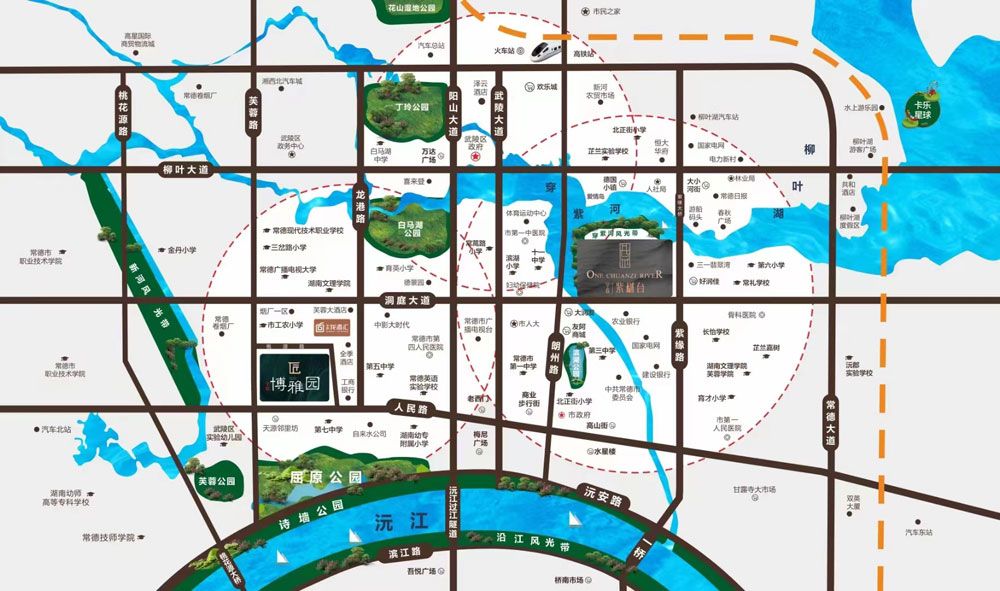 华政紫樾台项目位于常德市洞庭大道与紫缘路交汇处