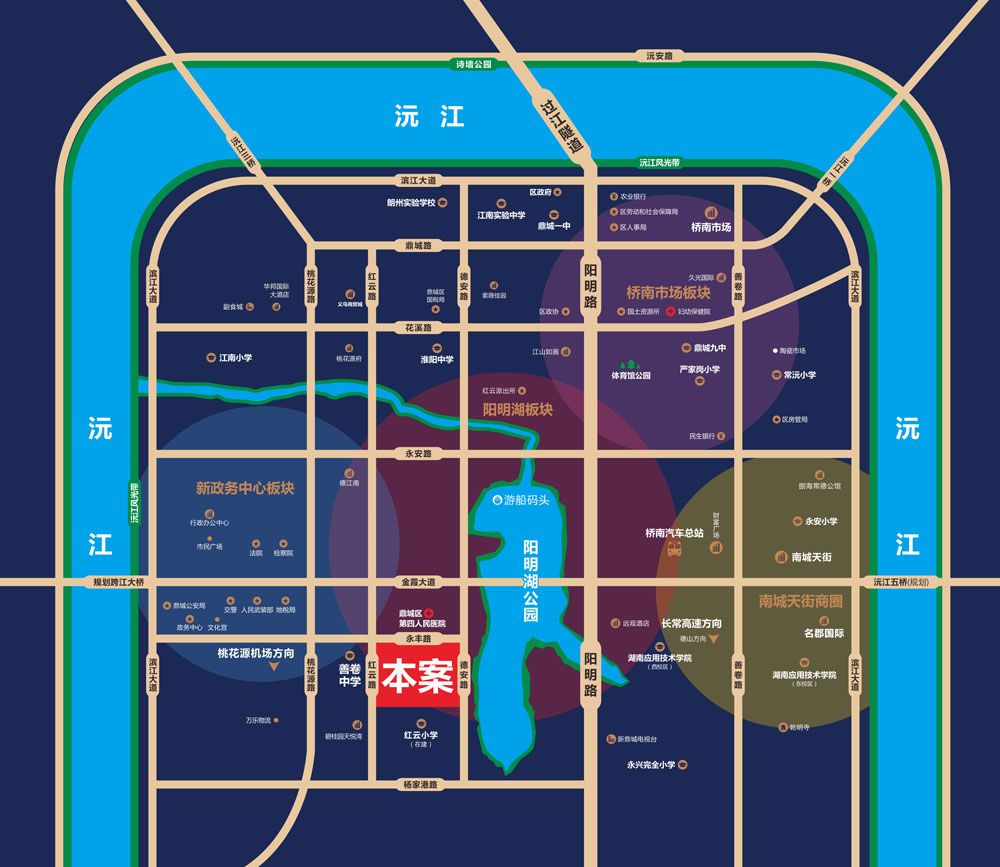 阳明湖壹号项目位于常德市鼎城区江南城区德安路与永丰路交汇处西南角