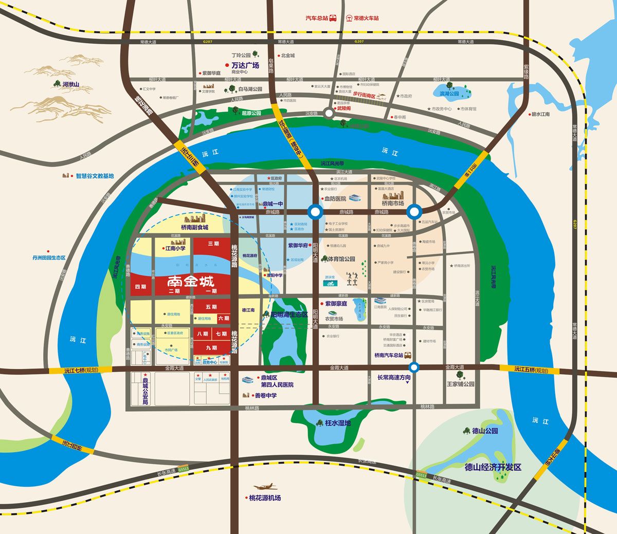 南金城九期项目位于常德鼎城区桃花源路与和尚湖路交汇处