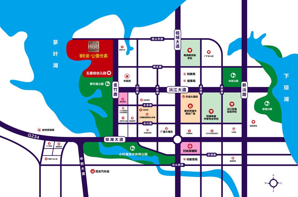 公园世家项目位于沅江蓼叶湖公园北侧