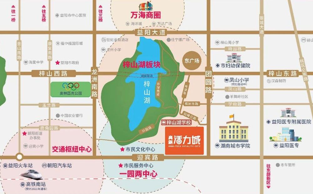 高新活力城项目位于益阳市团圆南路与仙峰仑路交汇处（梓山湖学校旁）