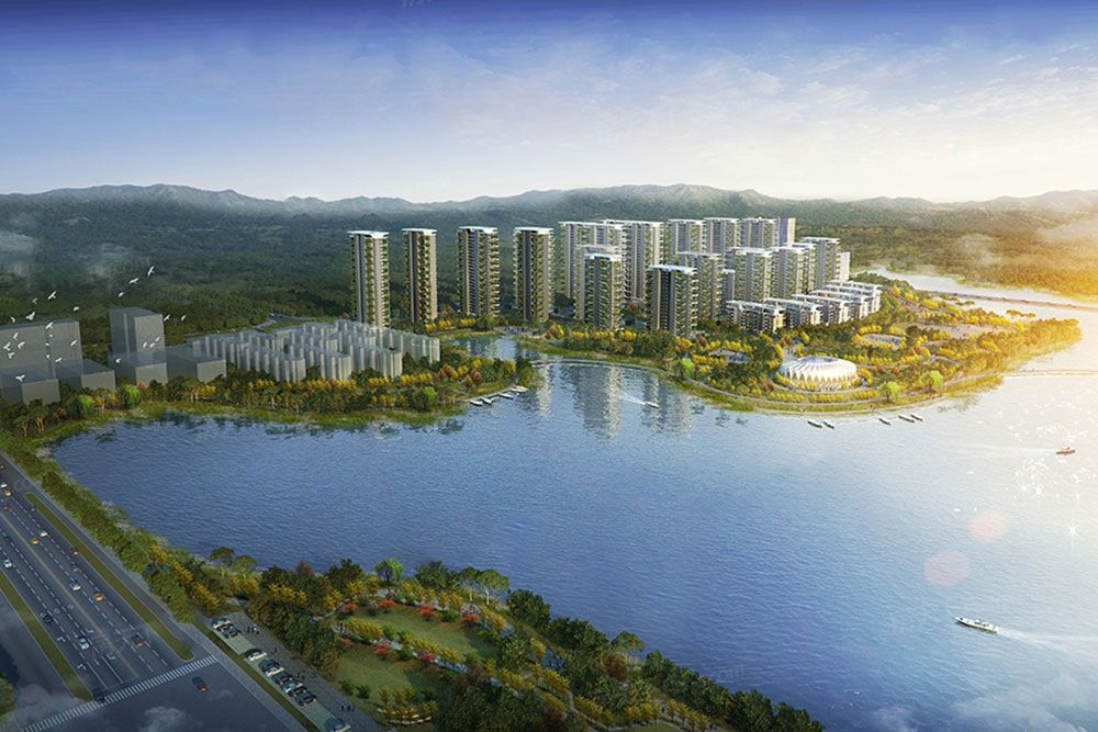 福天城项目位于岳阳云溪区云港路白杨湖生态文化公园