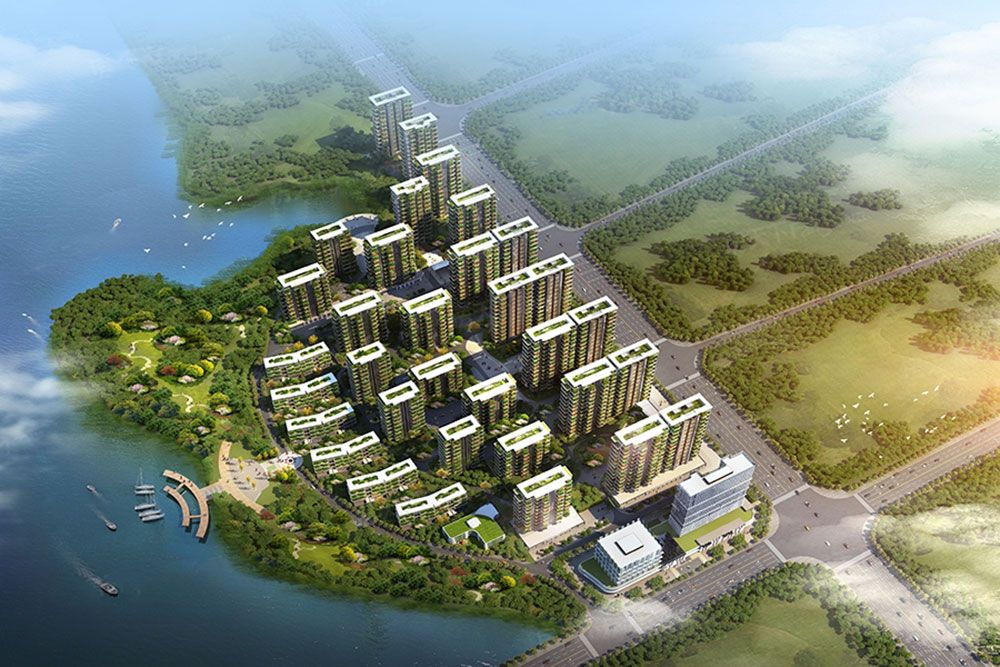 福天城项目位于岳阳云溪区云港路白杨湖生态文化公园