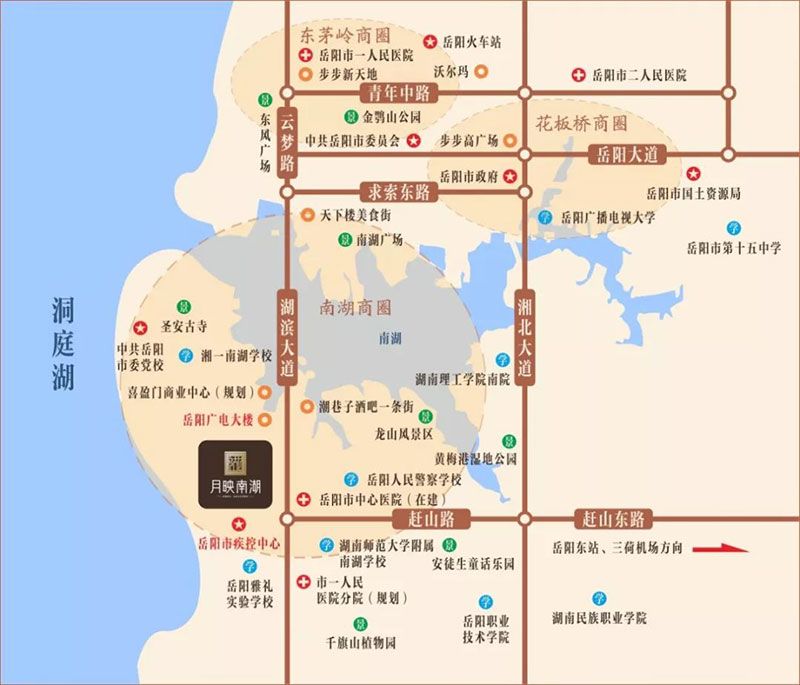 月映南湖项目位于湖滨大道与赶山路交汇处西北角（岳阳新广电中心旁）