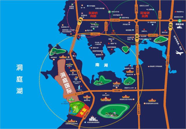 洞庭国际半岛公园项目位于赶山路与湖滨大道交汇处往南800米