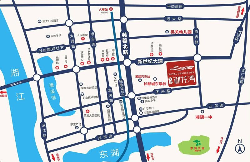 文星御龙湾项目位于湘阴县新世纪大道与原吉路交汇处（城东学校旁）