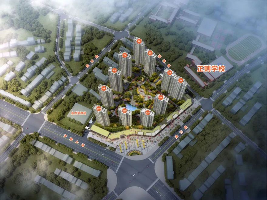 正则名郡项目位于汨罗市罗城大道与通江路交汇处