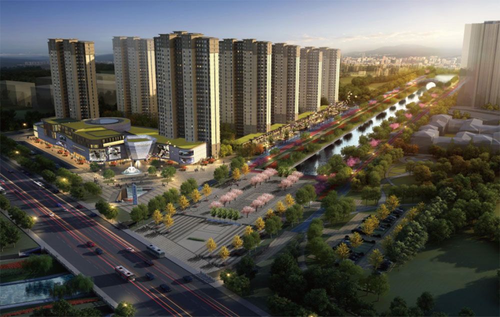 罗城中央广场项目位于罗城大道与友谊河交汇处