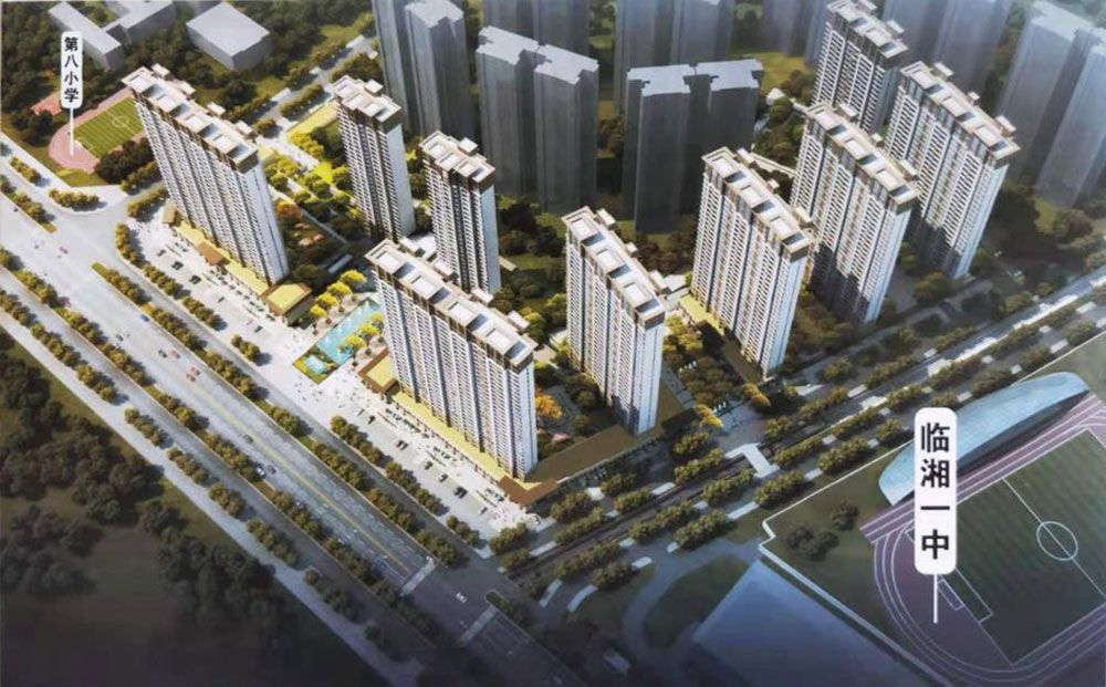 剑桥郡项目位于临湘市湘北大道与城中南路交汇处（临湘市第一中学西侧）