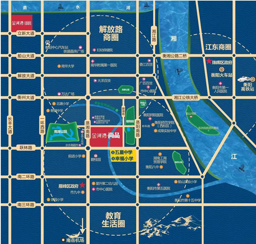 金河湾尚品项目位于雁峰区蒸湘南路雁峰区政府旁（衡阳碧桂园北侧）