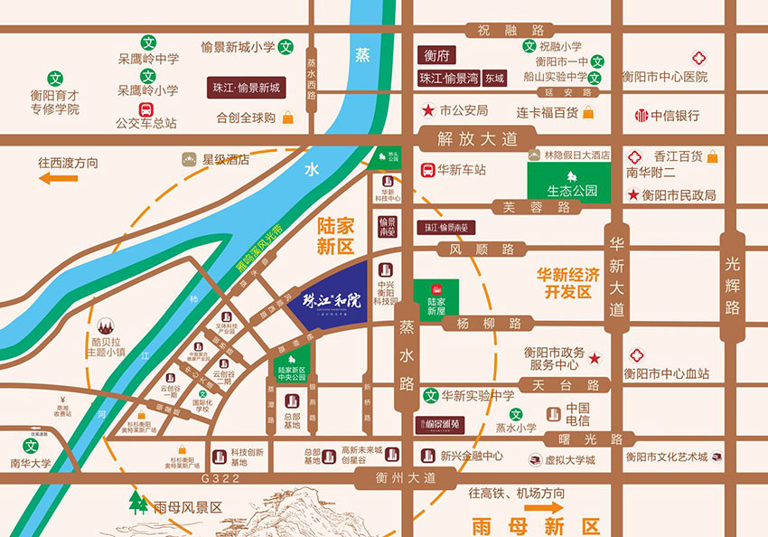 珠江和院项目位于蒸湘区陆家新区风顺西路与新桥路交汇处