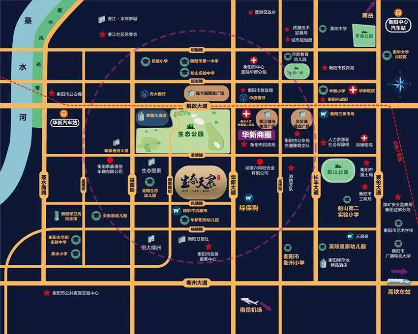 生态天宸项目位于蒸湘区华新大道与风顺路交汇处 （生态公园正南面）