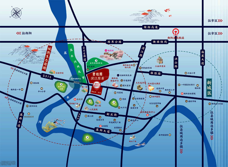 碧桂园滨江原著项目位于衡阳县向阳北路镇二校旁