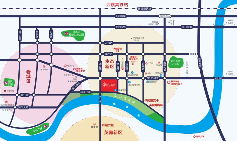 滨江丽景项目位于衡阳县蒸阳大道与洪山桥交汇处
