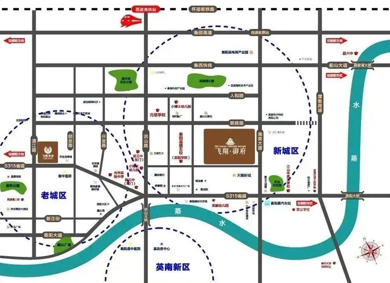 飞翔御府项目位于衡阳县西渡镇海英大道与联胜路交叉处西南角