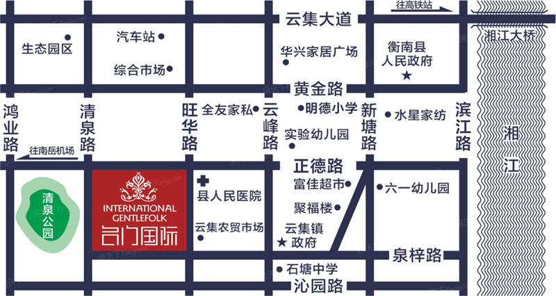 名门国际项目位于衡南县云集正德路与旺华路交汇处（衡南县人民医院旁）