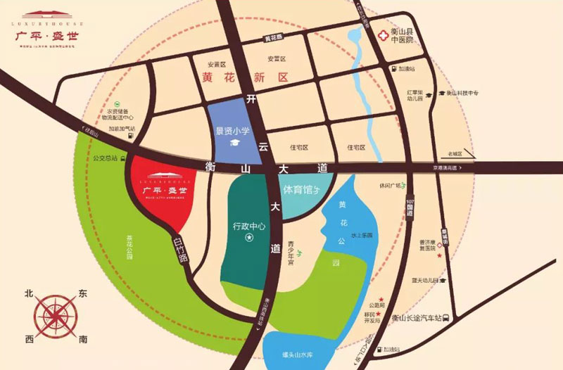 广平盛世项目位于衡山县黄花新区衡山大道景贤小学西侧