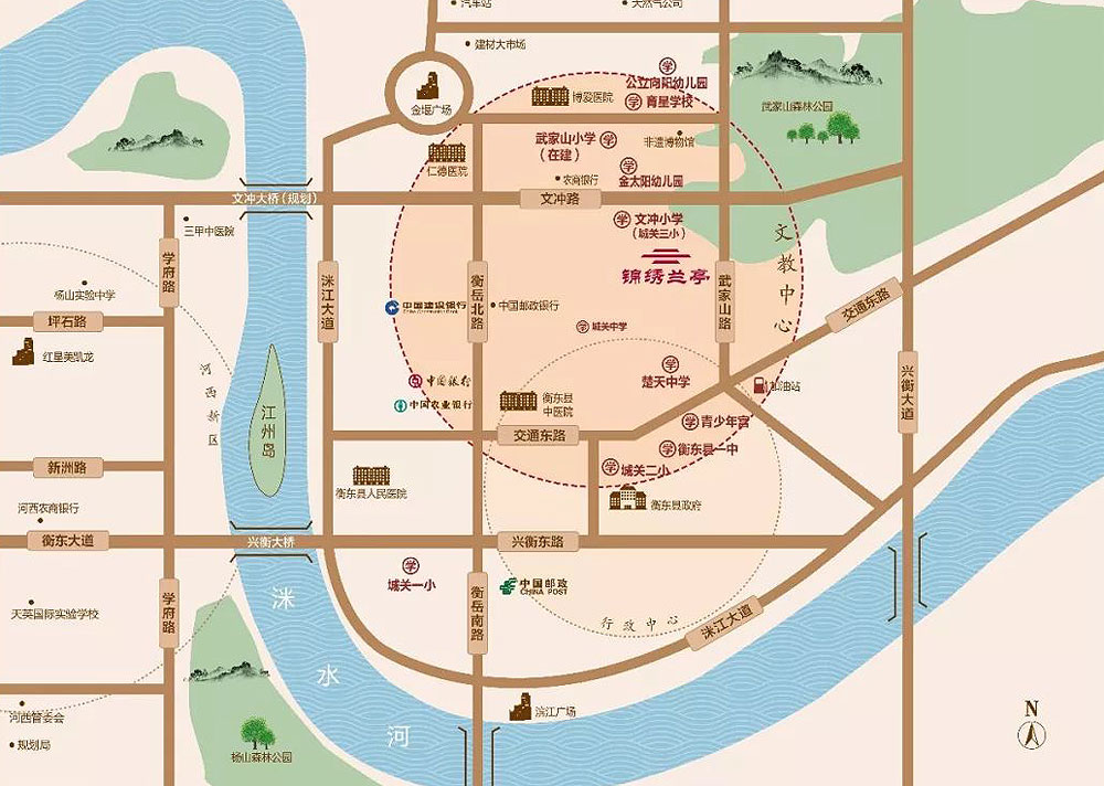 锦绣兰亭项目位于衡东县文冲东路与武家山路交汇处
