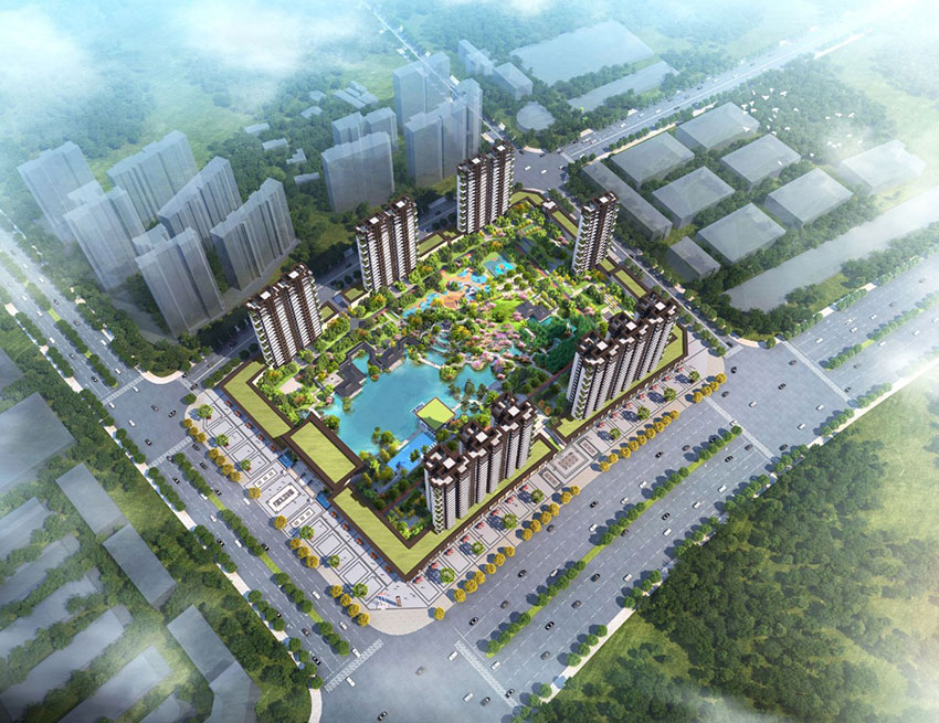 新水云轩桃花源二期项目位于祁东县高铁新区圣云大道与黄星路交汇处