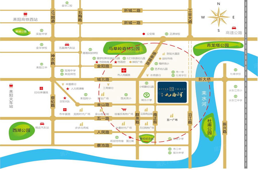 九曲河项目位于耒阳市沿江路与耒阳新大桥交汇处