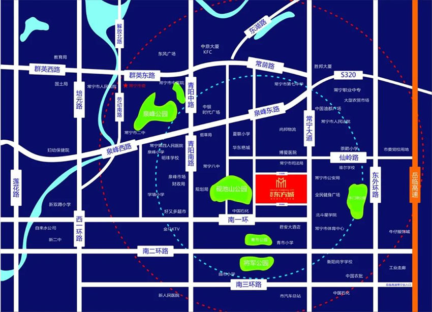 世纪东方城项目位于常宁市常宁大道（东一环）公安局斜对面
