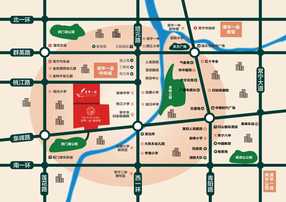 清华一品桃李郡项目位于常宁市常宁市桃江路131号（培元小学旁）