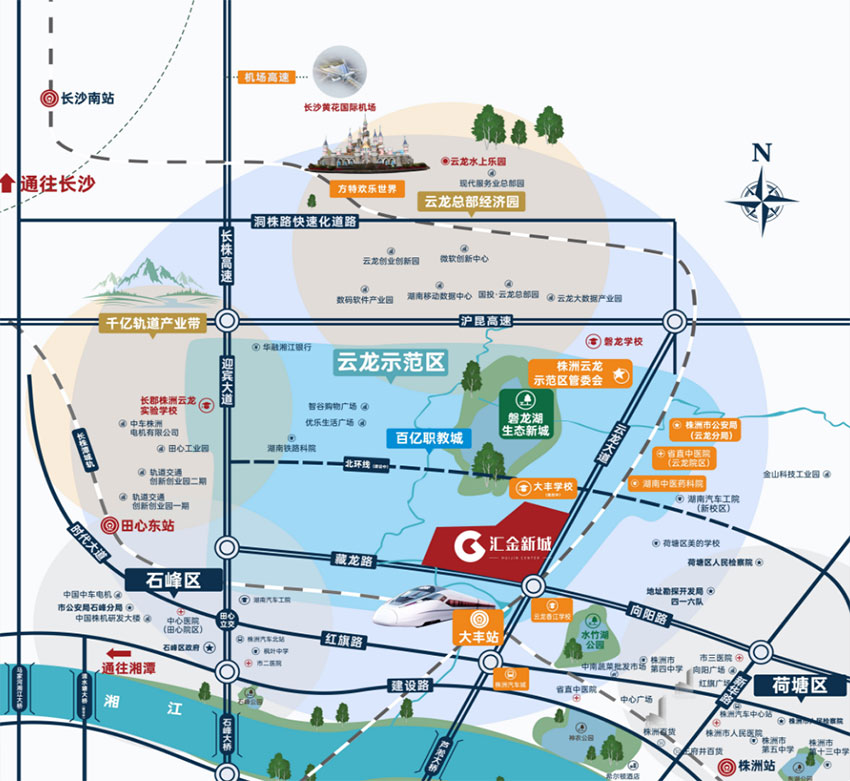 汇金新城项目位于云龙示范区云龙大道与藏龙大道交汇处（大丰站对面）