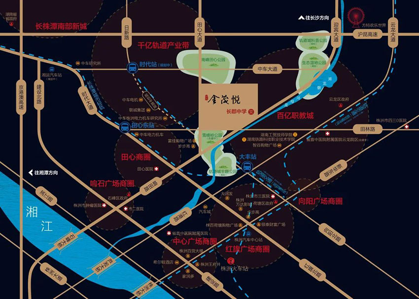 金茂悦项目位于株洲长郡中学旁（田心大道与田林路交汇处）