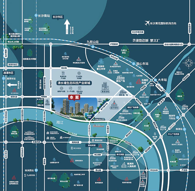 绿地智慧生态城项目位于石峰株洲环保大道与铜霞路交汇处