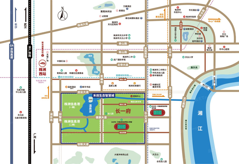 禾田生态智慧城&middot;长一府项目位于天元创业大道与栗雨南路交汇处