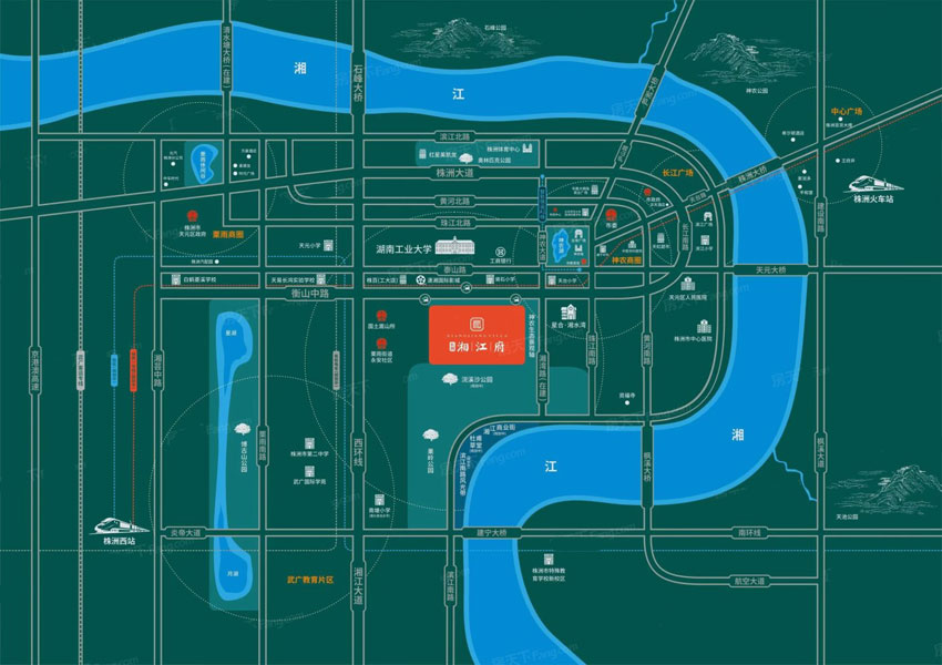 长房湘江府项目位于株洲天元南衡山中路与神农大道交汇处