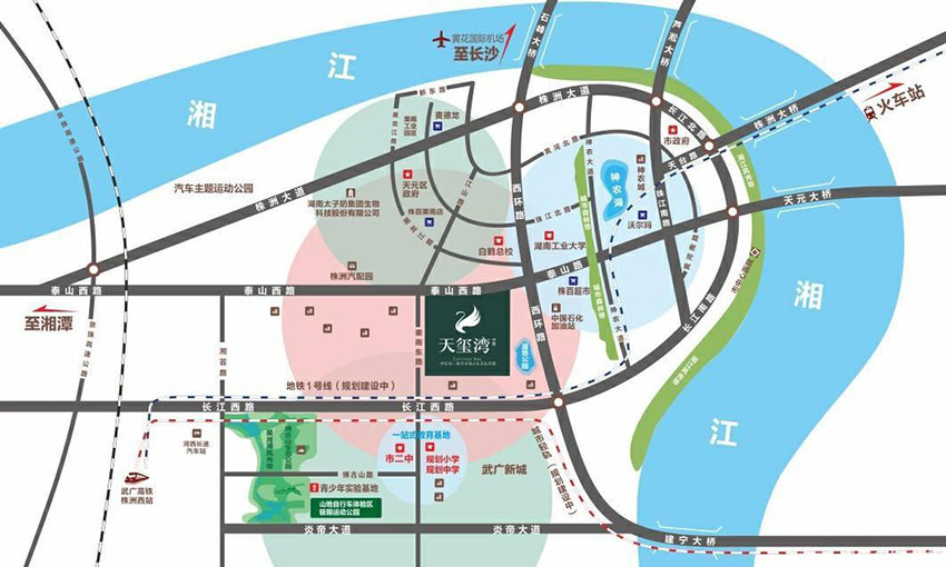 中房天玺湾项目位于天元泰山西路与栗雨东路交汇处