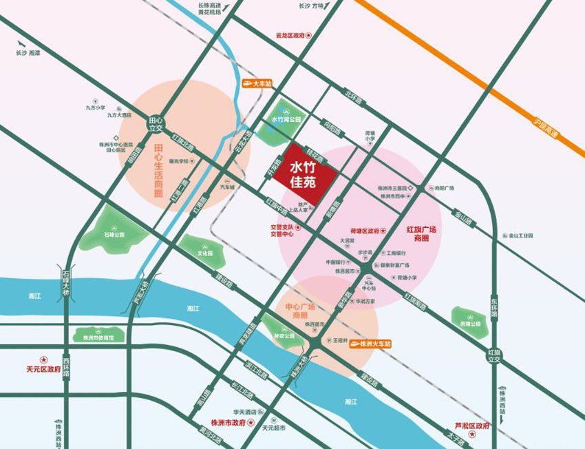 水竹佳苑项目位于荷塘荷塘区升龙路与桂花路交汇处