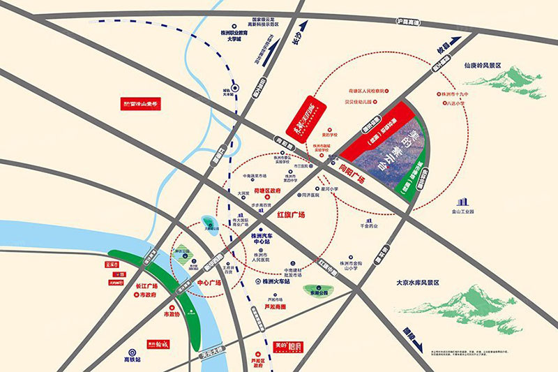 美的紫云台项目位于荷塘新华东路与东环北路交汇处