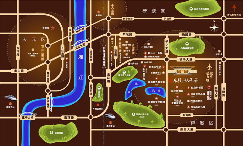 东投状元府项目位于芦淞航空城机场大道与千亿大道交汇处