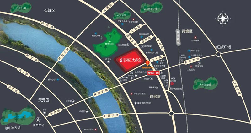 湘江大都会项目位于芦淞中心广场建设中路与七一路交汇处