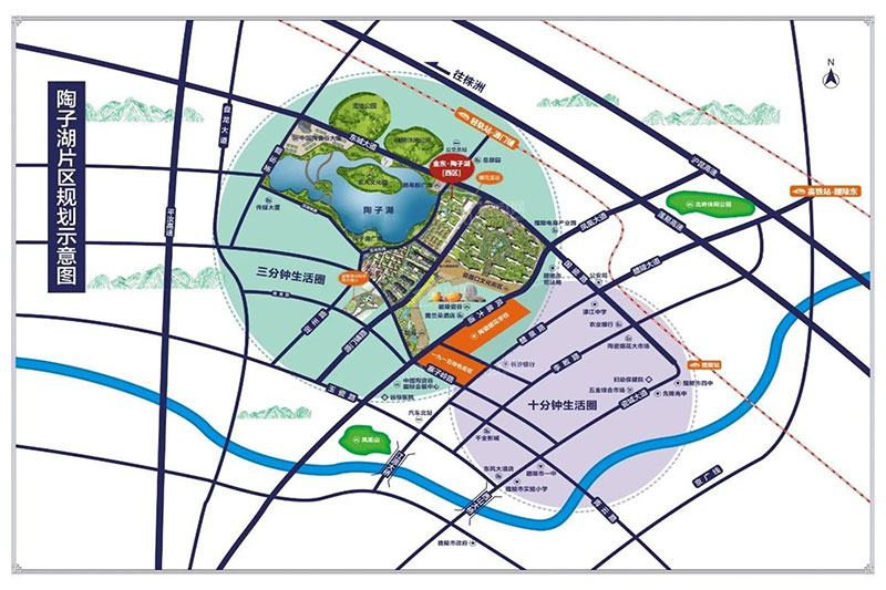 金东陶子湖项目位于醴陵凤凰大道与东城大道交汇处西北角