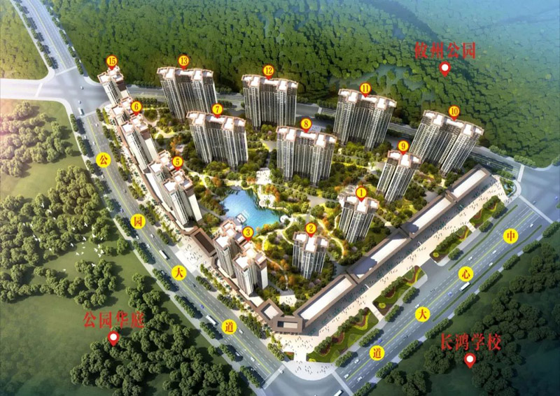公园悦府项目位于攸州公园旁（中心大道与进站路交汇处）