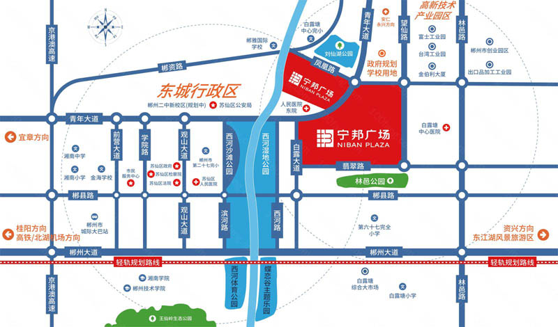 宁邦广场项目位于郴州市高新区青年大道和凤凰路交汇处