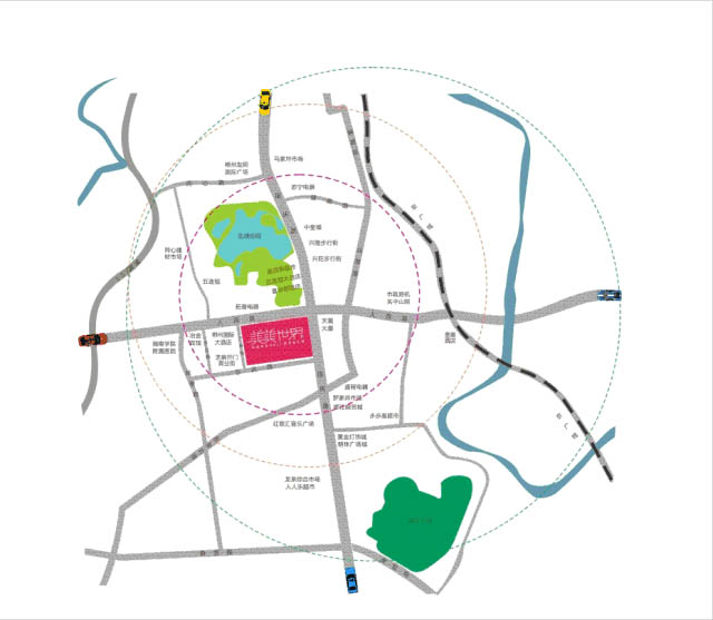 美美世界项目位于郴州市北湖区人民西路与国庆路交汇处（北湖公园南门）