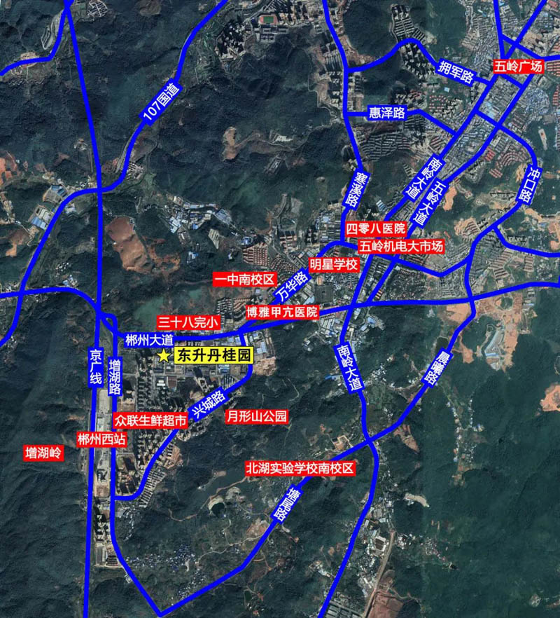 东升丹桂园项目位于郴州市郴州大道&bull;郴州科技工业园正门