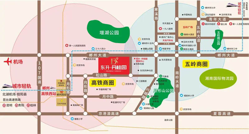 东升丹桂园项目位于郴州市郴州大道&bull;郴州科技工业园正门