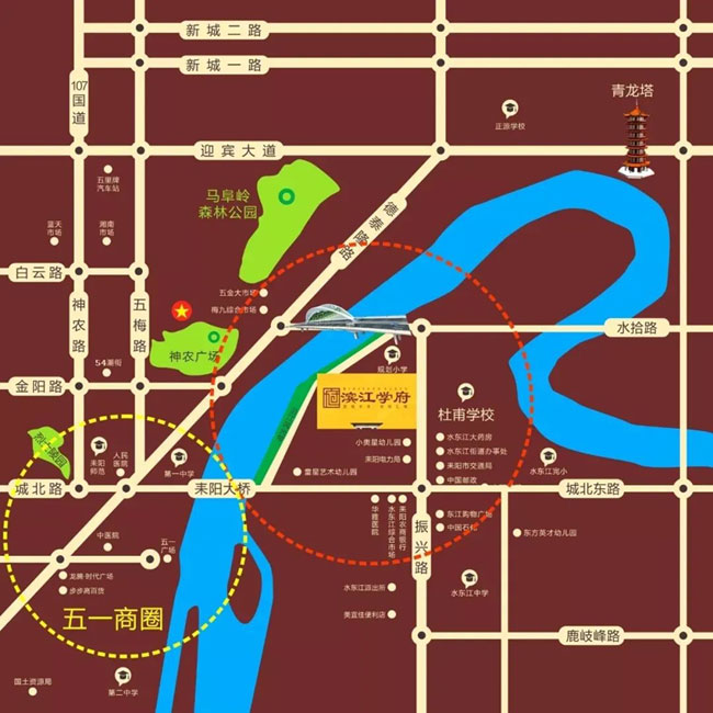 滨江学府项目位于耒阳市铜锣洲杜甫学校对面