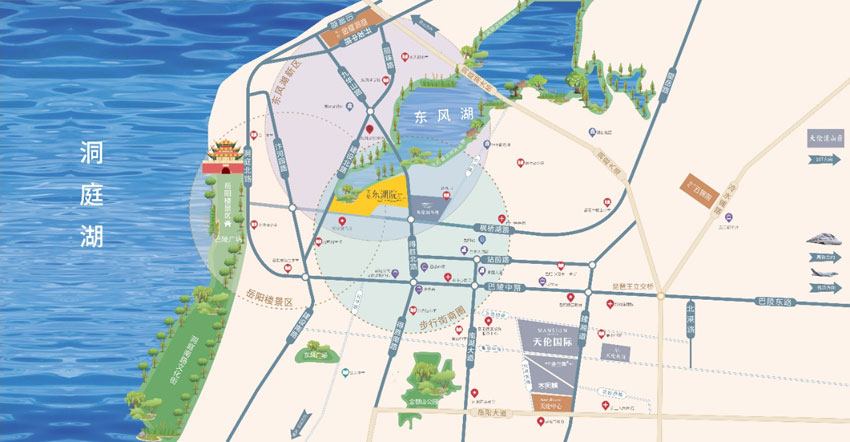 天伦东湖院项目位于岳阳市得胜北路与枫桥湖路交汇处