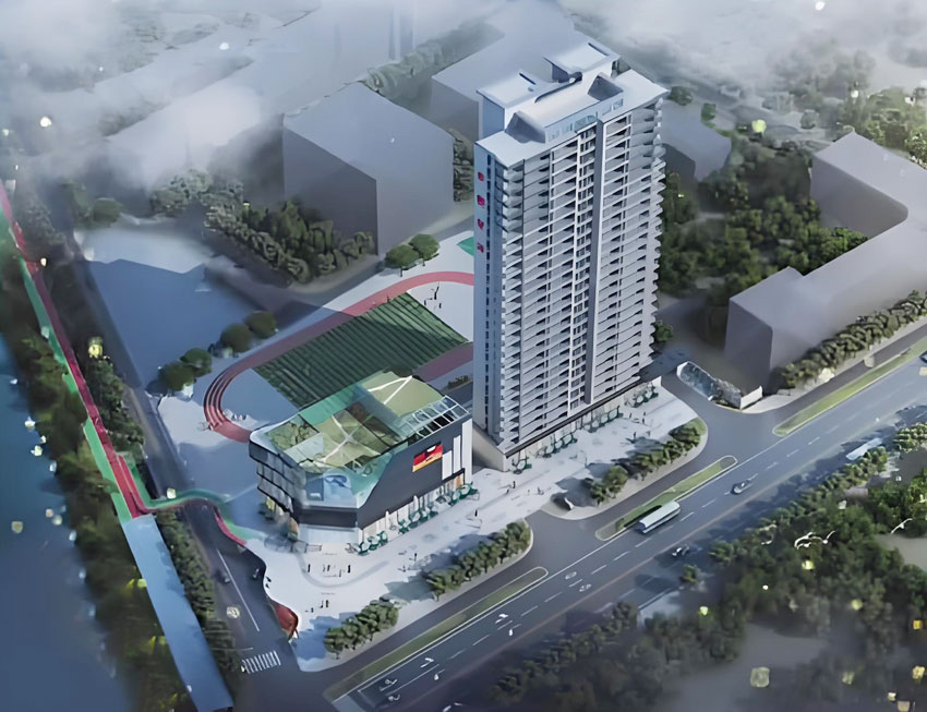 水韵澜庭项目位于汨罗市罗城路与友谊河交汇处东北角