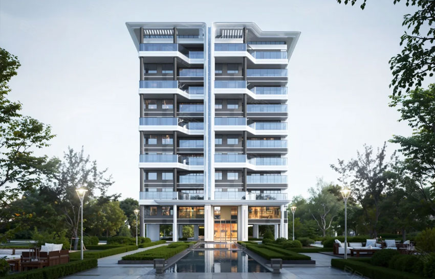 南湖院项目位于岳阳湖滨大道与龙山路交汇处